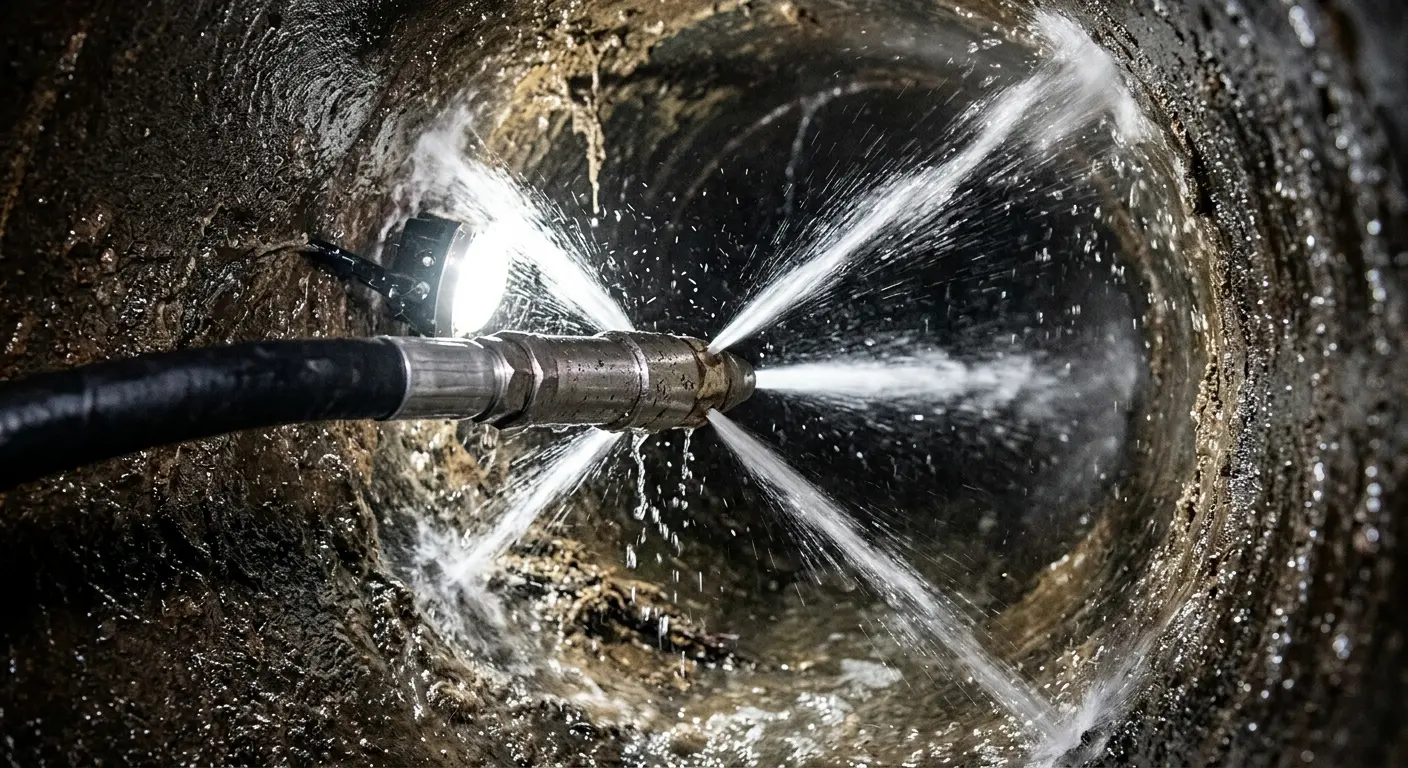 High-pressure hydro jetting nozzle cleaning sewer pipe for Storm Drain Cleaning in Beebe